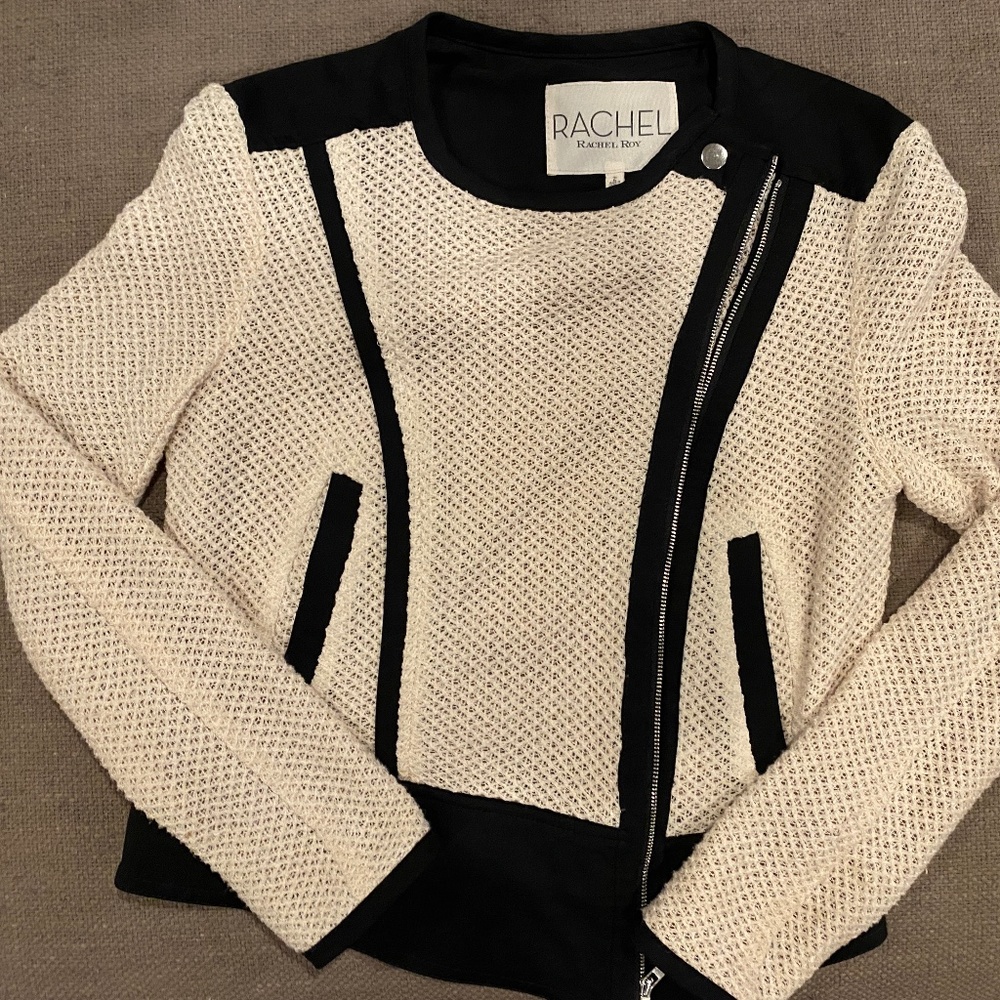 Rachel Roy | Cream & Black Moto Jacket / Blazer